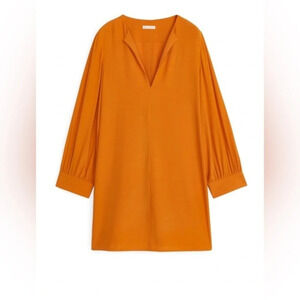 Arket Tunic Dress Orange Mini Crepe Long Sleeve Women's A-line US 12 L NWOT
